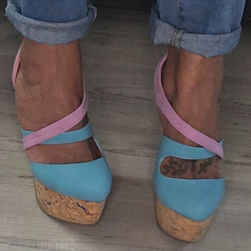 Unique Lavender/Turquoise Wedge Heels Size 8 - Picture 4 of 10
